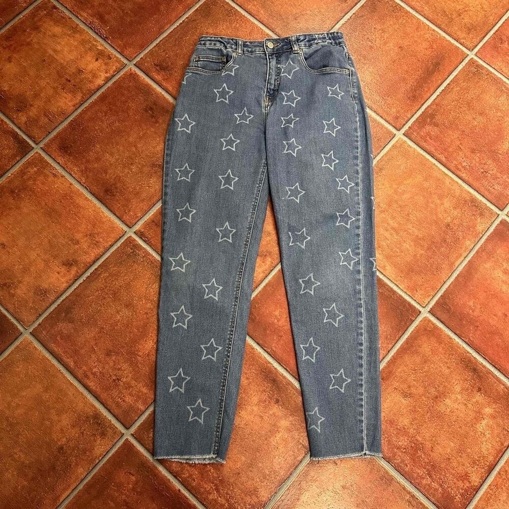 Boden Blue Star Pattern Frayed Hem Skinny Jeans Size 16Y
